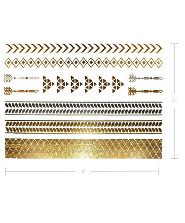 Gold Metallic Temporary Tattoos - 75+ Geometric Henna Designs Moon Stars Arrows Feathers - Waterproof, Non-toxic, Long Lasting - Ideal for Beach, Festivals & More! - Buy Online on SooperMarket.com