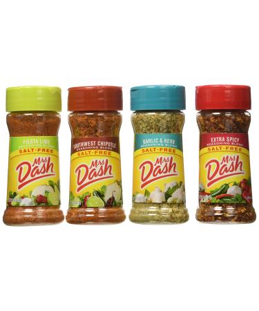 Mrs. Dash Extra Spicy(2.5oz), Southwest Chipotle(2.5oz), Garlic & Herb (2.5oz) and Fiesta Lime (2.4oz) Salt-Free Seasoning (Bundle)
