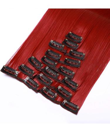 Dark Red Clip in Hair Extensions - 26 Inch Straight 100% Synthetic Hair - 8pcs Long Hair Pieces for Full Head - #Dark Red - Buy Online on SooperMarket.com