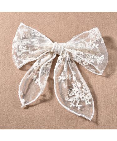 Off-White Large Lace Hair Bows for Girls, Hair Clips for Women, Cute Hair Ties Hair Styling Accessories for Wedding Party Beach School, Baby Teen Girl Fabric Stuff, Butterfly Toddler Hair Clip Decor Off White
