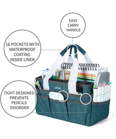 JJRING Craft Organizer Tote Bag - Bluish Green Art Storage Caddy with Multiple Pockets - Small Sewing Bag for Craft, Scrapbooking, School, Medical, and Office Supplies Storage - Buy Online on SooperMarket.com