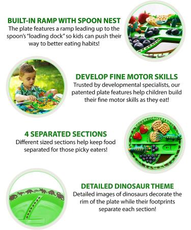 Made in USA Dinosaur Combo: Utensil Set, Plate, Placemat for Toddlers, Infants, Babies & Kids - Safety Tested Materials - Buy Online on SooperMarket.com