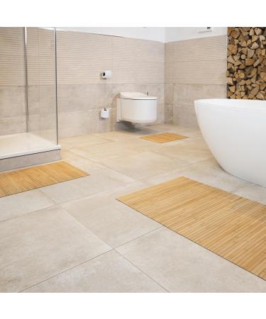 DE-COmmerce Bamboo Bath Mat Lines in a set of 3 bath rug wooden rug bamboo mat bathroom non-slip colour: Nature