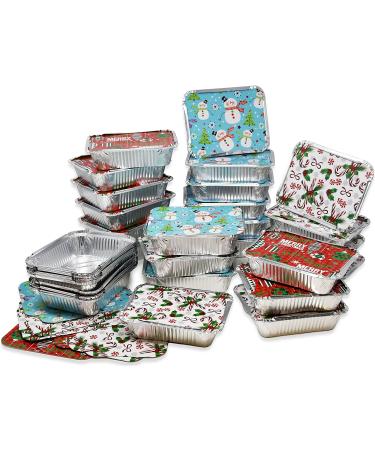 36 Count Christmas Tin Foil Containers with Lid Covers - Holiday Designs for Cookies & Treats - Disposable Food Storage Pans for Parties - Buy Online on SooperMarket.com
