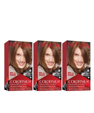 Permanent Hair Color by Revlon Permanent Hair Dye Colorsilk with 100% Gray Coverage Ammonia-Free Keratin and Amino Acids 51 light Brown 4.4 Oz (Pack of 3) 51 Light Brown 4.4 Ounce (Pack of 3) OLD VERSION