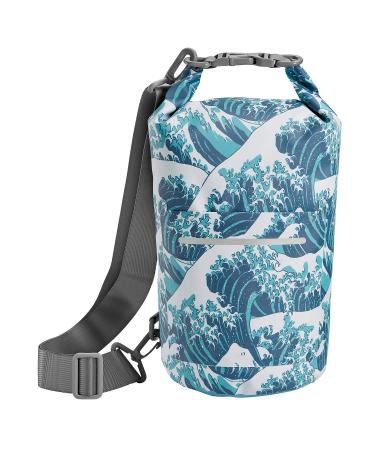 Skog  Kust DrySk Waterproof Floating Dry Bag with Exterior Zippered Pocket | for Kayaking, Rafting, Boating, Swimming, Camping, Hiking, Beach, Fishing | 10L & 20L Sizes 5 Liter Waves 5L