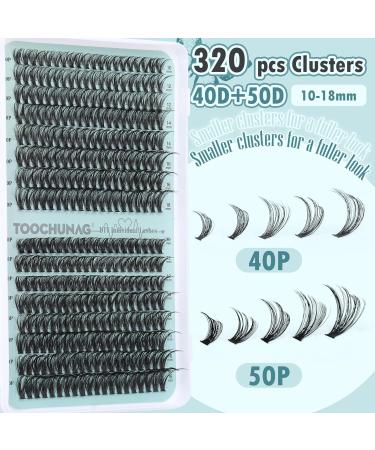 TOOCHUNAG Individual Lashes 40D+50D 320 Clusters Lash Extension - Natural Fluffy Eyelashes for DIY Home Extensions - Buy Online on SooperMarket.com
