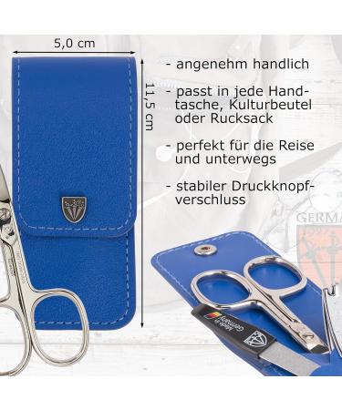 Premium 4-Piece Nail Care Set 'Capri' - Blue Kunt Leather | Manicure & Pedicure Essentials: Scissors Clippers Tweezers Sapphire Nail File - Buy Online on SooperMarket.com