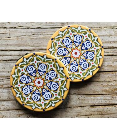 Turkish Metal Compact Mirror - Small Round Mirror with Magnetic Close, 1x & 2x Magnification for Handbags - Bright & Funky Geometric Pattern - Ideal for Travel and Commutes - Buy Online on SooperMarket.com