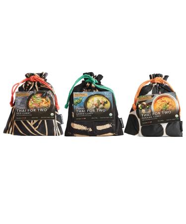 Thai for Two Cooking Kit by Verve CULTURE | USDA-Organic Red Curry, Green Curry, & Panang Curry | Unique Cooking Gift Set | Vegan, Gluten-Free | Made in Thailand | Variety Pack of 3