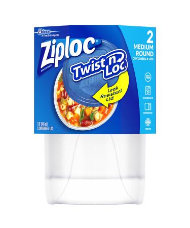 Ziploc Twist 'n Loc Containers for Food, Travel, and Organization, Dishwasher Safe, Medium Round, Pack of 2