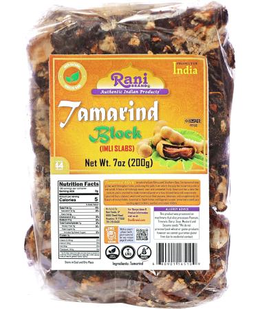 Rani Tamarind Block (Imli Slab) 7oz (200g) All Natural | No added sugar | Vegan | Gluten Friendly | NON-GMO | Kosher | Indian Origin Tamarind Slab Net Wt. 7oz (200g)