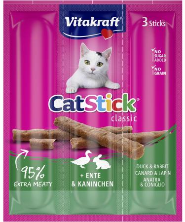 Vita power cat stick classic with duck and rabbits cat snack meaty mini sticks individually packed without added sugar (3x 6g) duck 18 g (1 Pack)