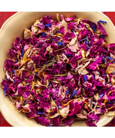 Edible 'Sunrise' Pink Rose Red Rose Blue Cornflower & Yellow Marigold Dried Flower Petal Mix - 50g - Food Grade - Culinary - Cake - Bake - Decoration (112)