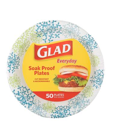 Glad Round Disposable Paper Plates for All Occasions | New & Improved Quality | Soak Proof, Cut Proof, Microwaveable Heavy Duty Disposable Plates | 10" Diameter, 50 Count Bulk Paper Plates 10 Inch (Pack of 50)