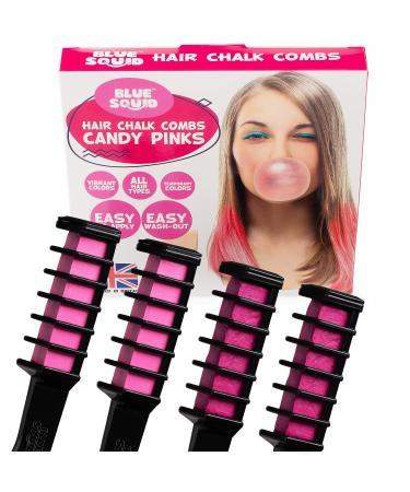 Blue Squid Hair Chalk for Girls  Hair Color Combs, Vibrant Temporary Hair Color for Kids, Washable Hair Dye, Teenage Girls Gifts Ideas, Perfect 6 7 8 9 10 11 12 Girl Gifts CandyPinks - 4pcs 4 Count (Pack of 1)