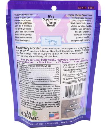 In Clover Spry Daily Respiratory and Ocular Support Soft Chews for Cats | L-Lysine, Superfoods, Prebiotics | Boosts Immune System | 2.1 oz - Buy Online on SooperMarket.com