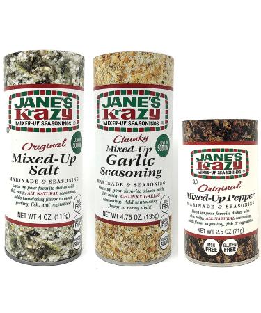 Jane's Krazy Mixed Up Seasonings Variety Pack of 3 - Mixed-Up Salt Pepper and Garlic 3 Piece Set