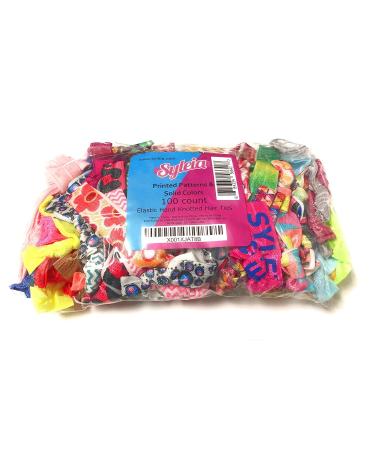 Syleia Hand-Knotted Hair Ties Set - 100 Pieces for All Hair Types | No Crease, Printed & Solid Colors - Buy Online on SooperMarket.com