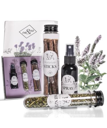 ne & no gift set catnip mix consisting of cats mint + matatabi sticks + valerian spray i airtight and lovingly packaged i matatabi stick cat i catnip (mix)