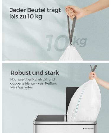 SONGMICS 30L Drawstring Garbage Bags - Custom Size 90 Pack (2 Rolls) - White KRB30A02 | Eco-Friendly & Durable Quality - Buy Online on SooperMarket.com