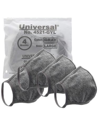 Universal 4521 Cloth Face Masks Reusable Nose & Mouth Mask 100% Cotton 2 Layer Washable for Teens & Adults Protects from Dust Pollen Pet Dander & More (Gray Large)