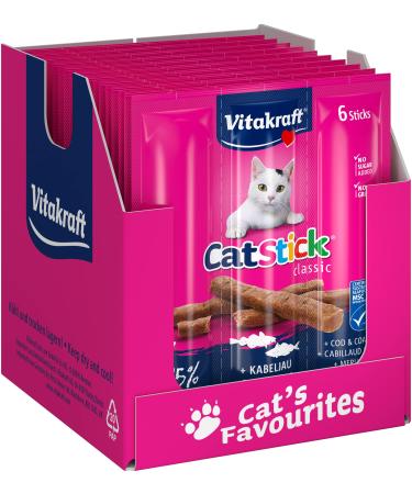 Vita power cat stick classic cat treats fleshy cat sticks with cod and pollar in storage size without added sugar (10x 6 pieces) cod + poll one 36 g (10 pack)