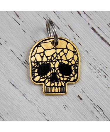 Dog stamps with engraving personalized skull design animal brand spirit skull custom name brand double -sided engraving for dogs and cats funny & cool animal name tags for collar (gold)