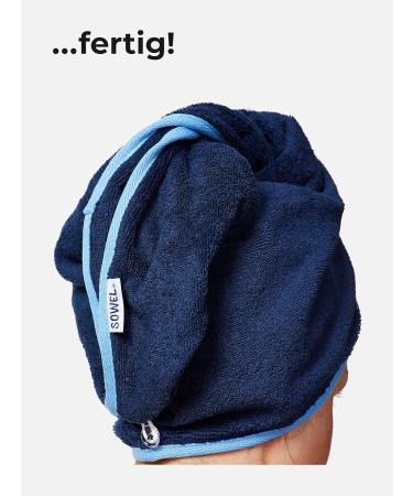 Sowel Organic Cotton Hair Turban Towel - Unisex Navy Blue - 100% Eco-Friendly Button Closure - Buy Online on SooperMarket.com