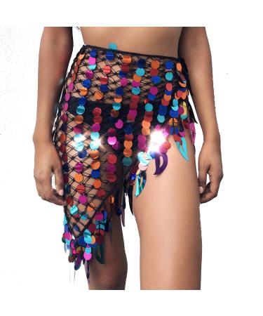 Wuchieal Women's Belly Dancing Belt Colorful Waist Chain Belly Dance Hip Scarf Belt One Size Black With Colorful Beads