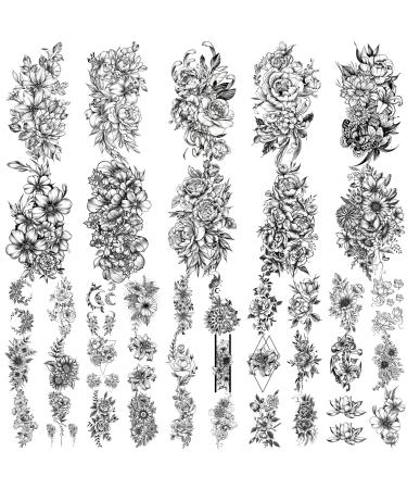 Yazhiji 40 sheets Lasting Temporary Tattoos Large Chrysanthemum and Lotus Flowers Collection Waterproof Temporary Fake Tattoo Stickers for Women and Girls.