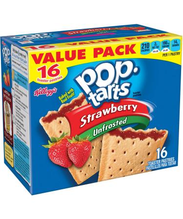 Kellogg's, Pop Tarts, Unfrosted Strawberry Toaster Pastries, 16 Count, 29.3oz Box (Pack of 2)