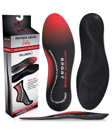 Arch Support Insoles for Men & Women by Physix Gear Sport (Full Length) - Best Insoles for Plantar Fasciitis Flat Feet Heel Spurs Sore Foot Overpronation Shin Splints Running (1 Pair) M - UK Mens 6 1/2 - 9 | Womens 7 - 9 1/2 Red/Black - 1 Pair