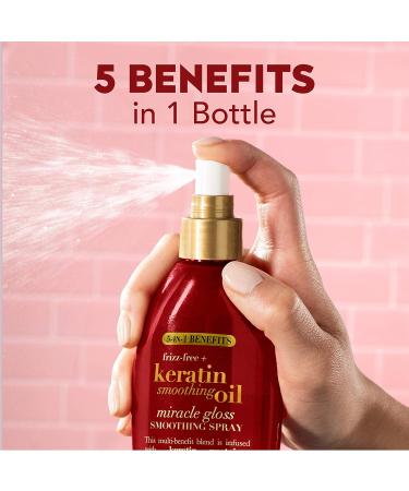 OGX Frizz-Free + Keratin Smoothing Oil Miracle Gloss Spray 5 in 1 De-frizz & Shiny Hair Argan Oil - Buy Online on SooperMarket.com