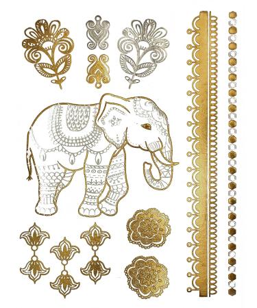 Gold Metallic Henna Temporary Tattoos - 75+ Designs Elephants, Flowers, Evil Eye & More! Waterproof, Non-Toxic, Long Lasting - Ideal for Beach, Festivals, Parties - Buy Online on SooperMarket.com
