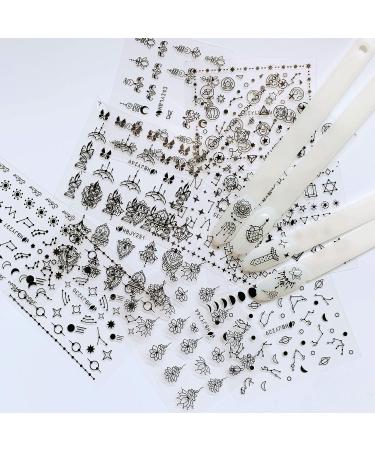 Nail Angel 24 Sheets Black Nail Art Sticker Set - Moon, Star, Flower Shapes | Variety of Patterns Mix Sticker Sheets 10056 - Buy Online on SooperMarket.com
