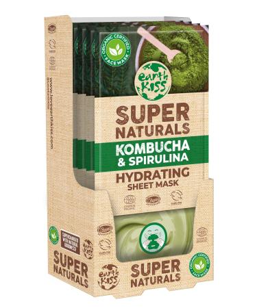 Earth Kiss Super Naturals Hydrating Sheet Mask Kombucha & Spirulina Organic 100% Vegan Cruelty Free 1 Count (Pack of 12)