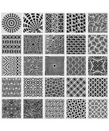 25-Pack Geometric Stencils 6 x 6 Inch Painting Templates for Scrapbooking Cookie Tile Furniture Wall Floor Decor Craft Drawing Tracing DIY Art Supplies