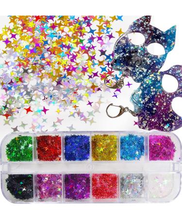 Holographic Nail Glitters Sequins Set - 4 Boxes | Butterfly, Heart, Alphabet, Star | Chunky Flakes for Nail Art, Craft, Makeup - Mixed Colors - Buy Online on SooperMarket.com