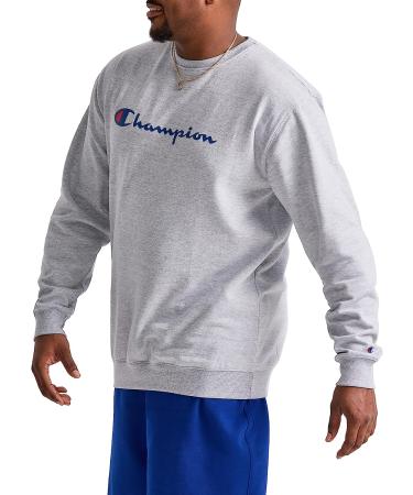Champion Men's Powerblend Fleece Crew Sweatshirt - Crewneck, Oxford Gray Script - Buy Online on SooperMarket.com