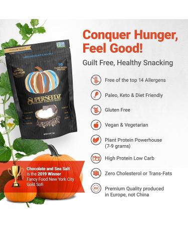 Dark Chocolate & Sea Salt Pumpkin Seeds | Premium Select Line by Superseedz | Vegan, Keto, Whole 30 | 7g Plant Based Protein | Nut & Gluten Free | Made in USA | 4oz x 6 Pack - Buy Online on SooperMarket.com