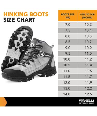 Foxelli Men's Waterproof Suede Hiking Boots - Breathable, Comfortable & Lightweight - Size 9.5 Grey - Buy Online on SooperMarket.com