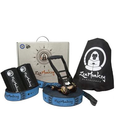 ZenMonkey Slackline Kit with Tree Protectors, Cloth Carry Bag and Instructions, 60 Foot - Easy Setup for the Family, Kids and Adults