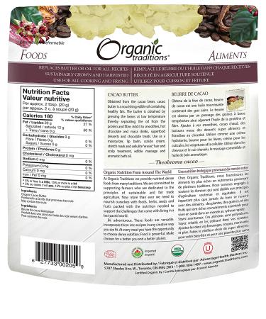Organic Traditions Cacao Butter 8 oz | Pure & Natural Chocolate Flavoring - Buy Online on SooperMarket.com