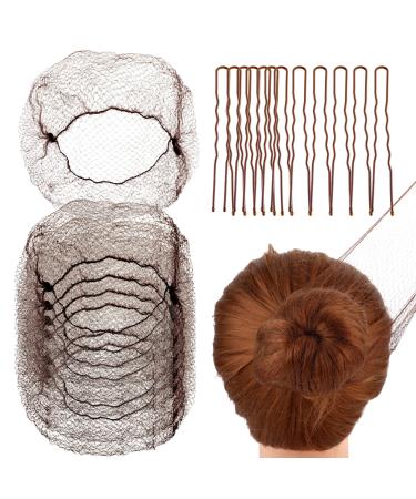 Abeillo Hair Nets for Buns Ballet Hair Net 20 Pcs 50 Cm Invisible Hair Nets and 40 Pcs U Shaped Hair Pins Set for Women Girls Ballet Dancer Nurse(Coffee)