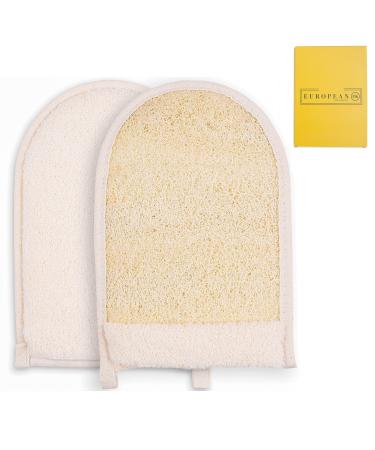 EUROPEAN M6 Loofah Exfoliating Body Scrubber - Dual Side Big Size Exfoliator Bath Sponge Glove  Natural Organic Large Luffa for Women and Men Deep Exfoliation Loofa Wash Mitt Fit Perfect in Your Hand