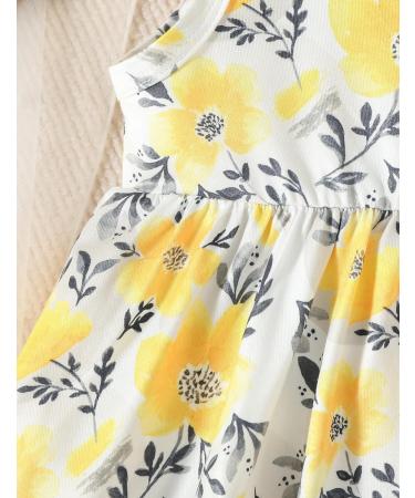 Puseky Toddler Girl Floral Print Dress and Cardigan Set, Yellow, 4-5 Years - Buy Online on SooperMarket.com