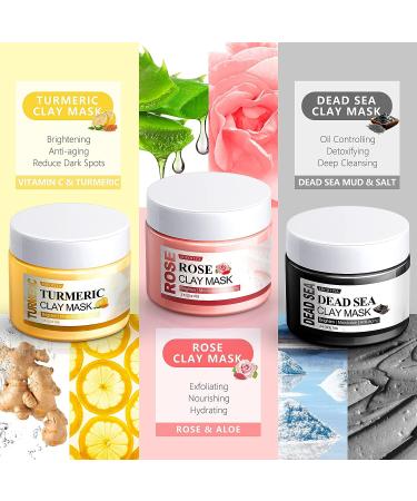 5-Piece Face Mask Set for Deep Pore Cleansing with Turmeric, Vitamin C, Dead Sea Mud, and Rose Clay Masks Ideal Skincare Gift for Women - Buy Online on SooperMarket.com