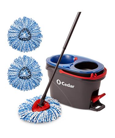 O-Cedar EasyWring RinseClean Microfiber Spin Mop & Bucket Floor Cleaning System with 2 Extra Refills, Grey RinseClean Spin Mop & Bucket + 2 Extra Refills