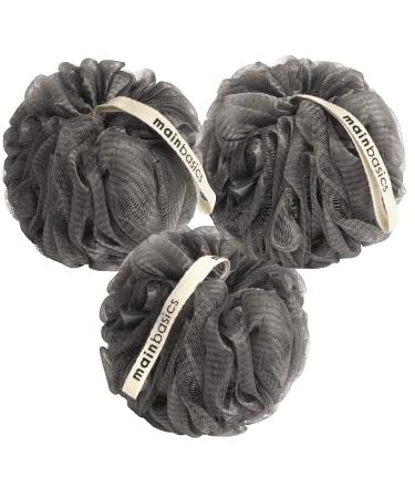 MainBasics Charcoal-Infused Bath Shower Loofah Sponge Pouf Body Scrubber Exfoliator (Set of 3)